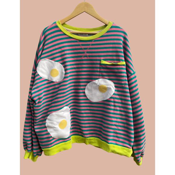 Handmade Tops - 2XL Upcycled Striped Egg Shirt Skater Funky Quirky